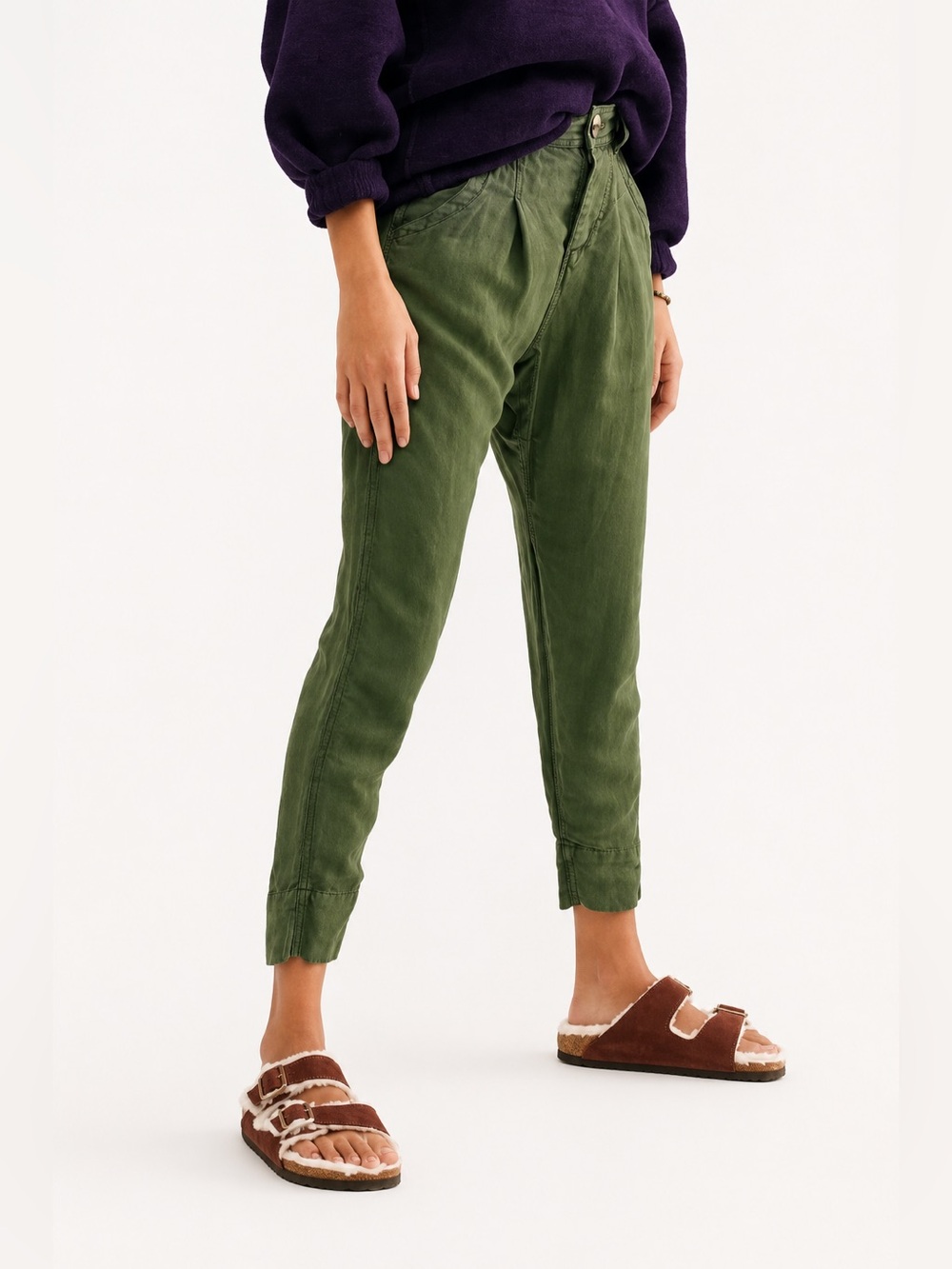 Free People Daytona Boyfriend Pants in Olive Green